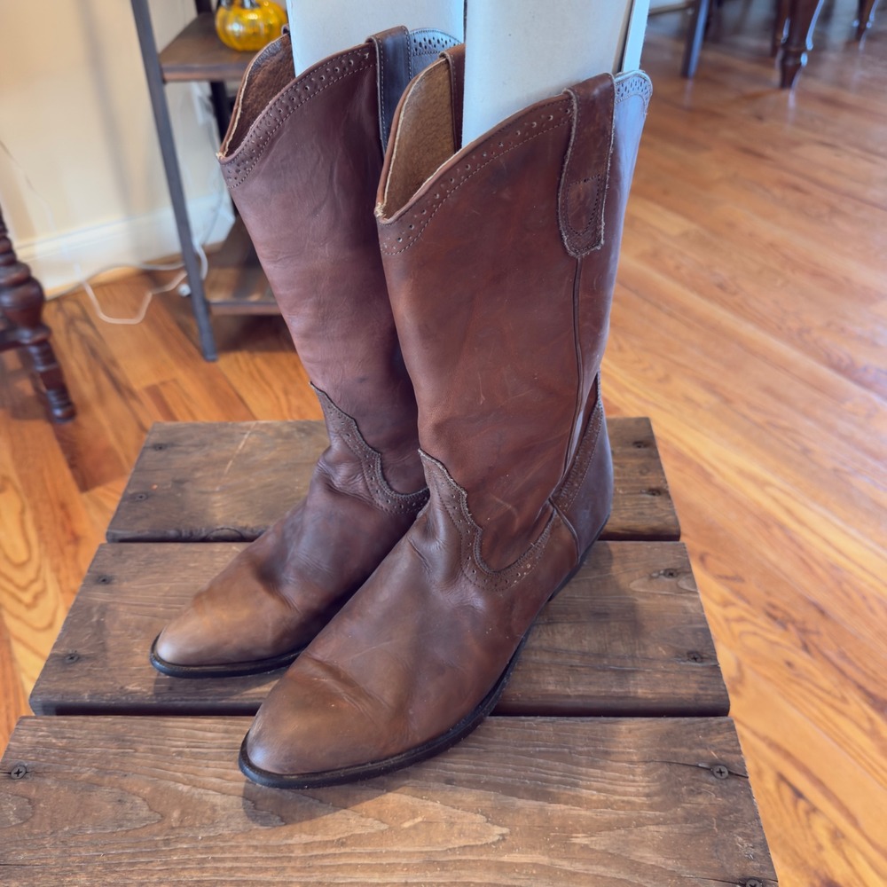 Vintage Bort Carleton Men's Brown Leather Cowboy Boots Western Style Size 10